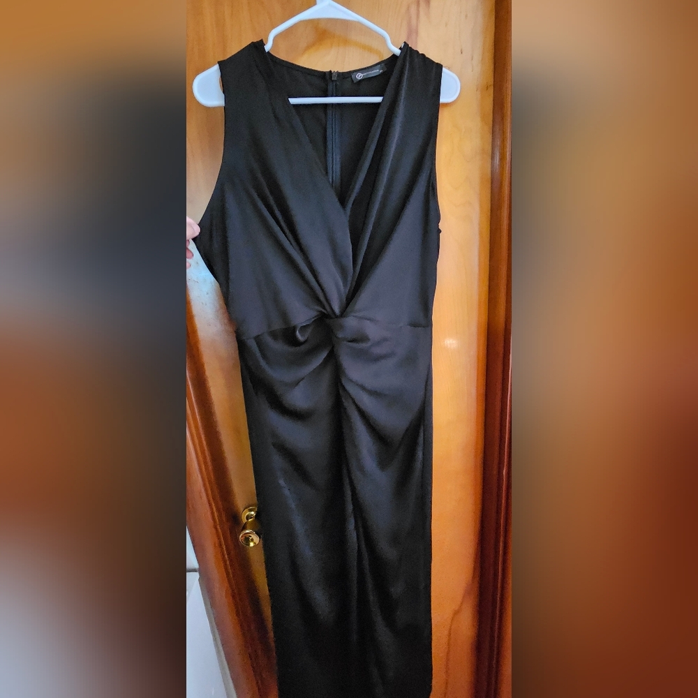 Black satin midi dress